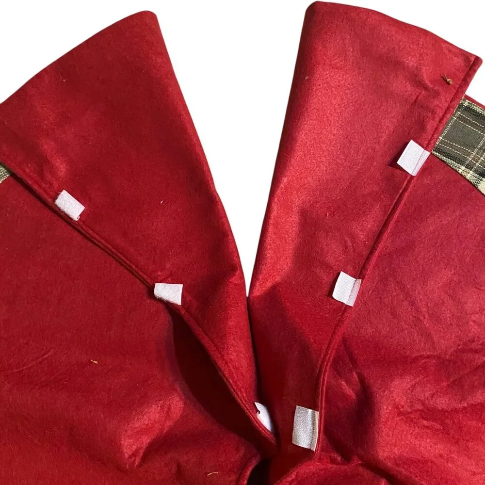 Vintage Christmas Red Tree‎ Skirt Green Plaid Trim Snowman Patchwork Felt 40